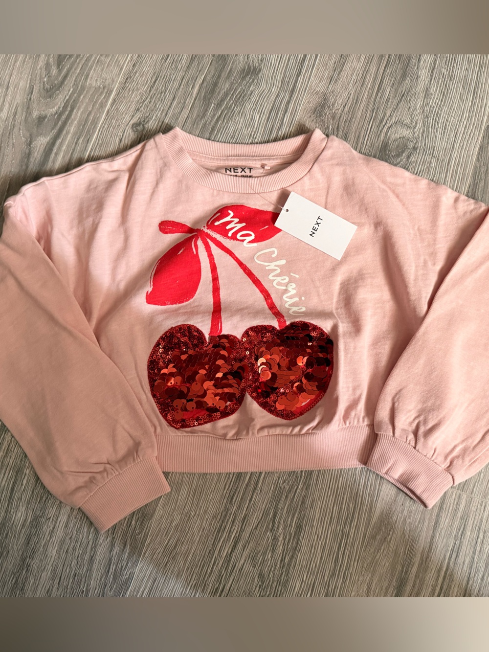 next Pink Sweatshirt with Red Sequin Cherry Motif